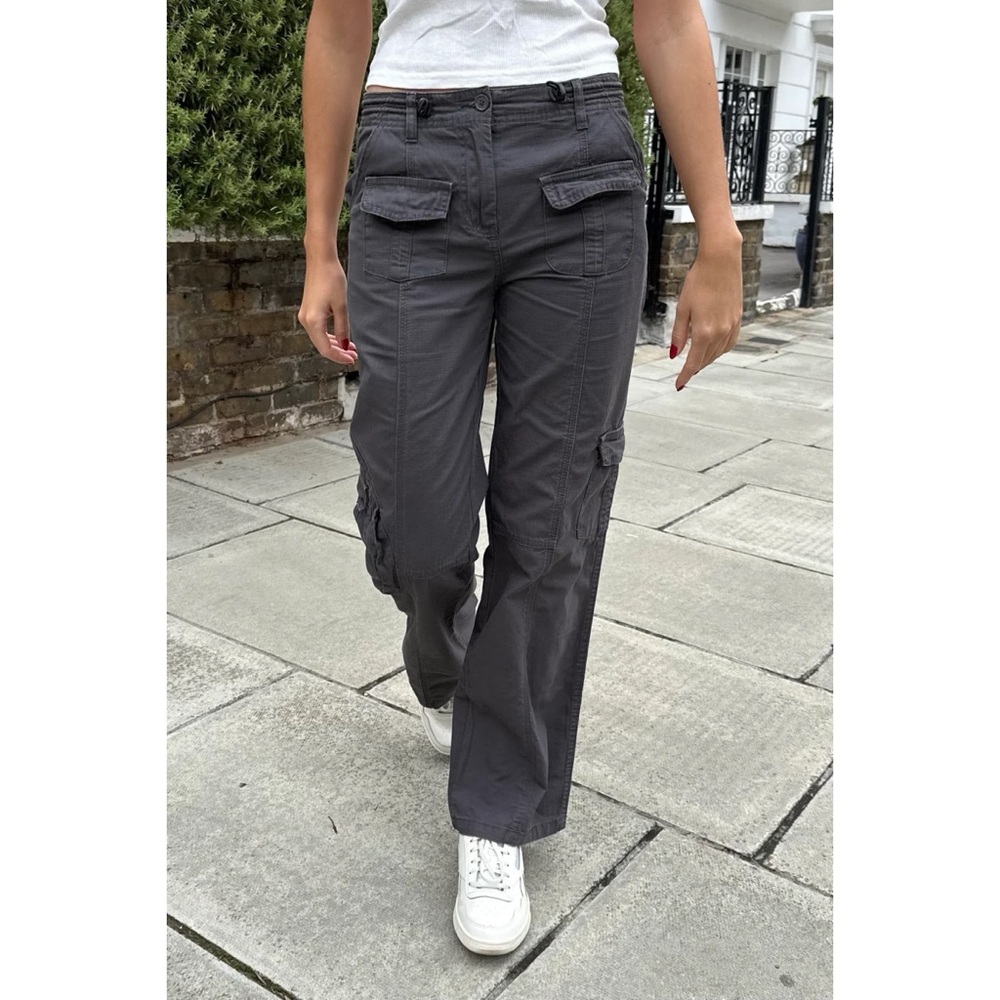 Brandy Melville Gray Cargo Pants Utility Pocket Drawstring Waist Small Kim